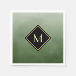 Elegant Bruten Grönt med enkelt Guld Monogram Pappersservett