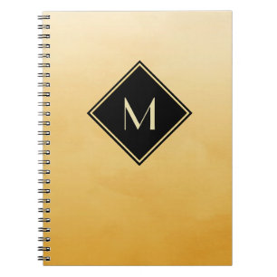 Elegant Bruten Gult med enkelt Guld Monogram Anteckningsbok Med Spiral