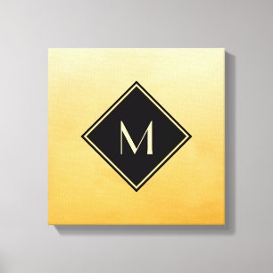 Elegant Bruten Gult med enkelt Guld Monogram Canvastryck