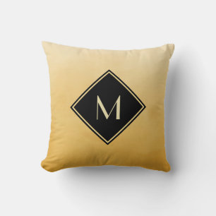 Elegant Bruten Gult med enkelt Guld Monogram Kudde