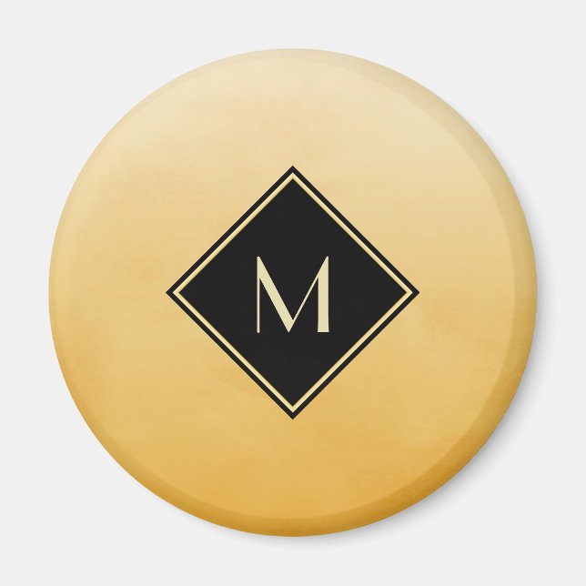 Elegant Bruten Gult med enkelt Guld Monogram Magnet (Framsidan)