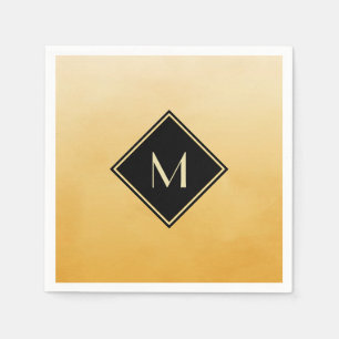 Elegant Bruten Gult med enkelt Guld Monogram Pappersservett