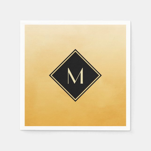 Elegant Bruten Gult med enkelt Guld Monogram Pappersservett (Framsidan)