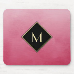 Elegant Bruten Rosa med enkelt Guld-monogram Musmatta