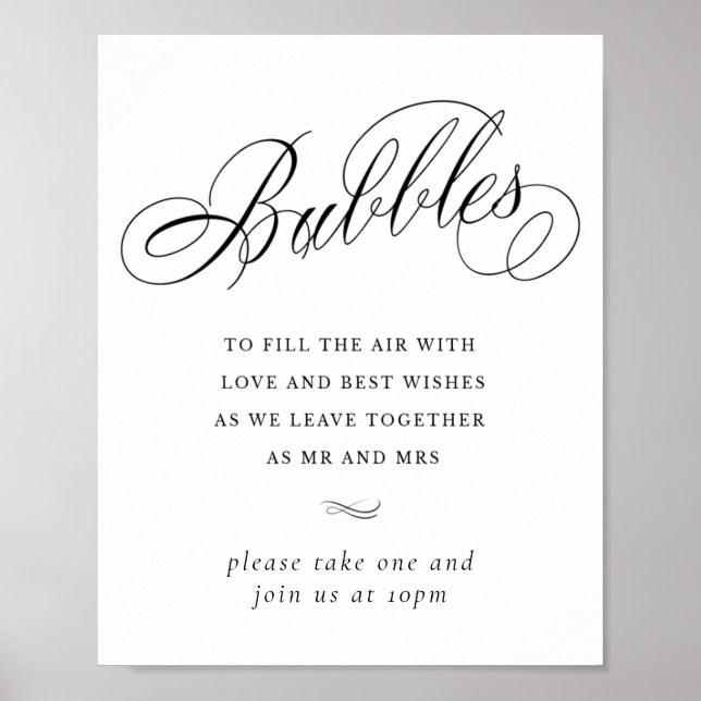 Elegant Bubbles Black Calligraphy | Favoriter Bord Poster (Framsidan)