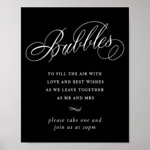 Elegant Bubbles White Calligraphy Favoriter Bord Poster