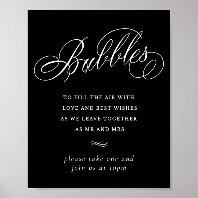 Elegant Bubbles White Calligraphy | Favoriter Bord Poster (Framsidan)