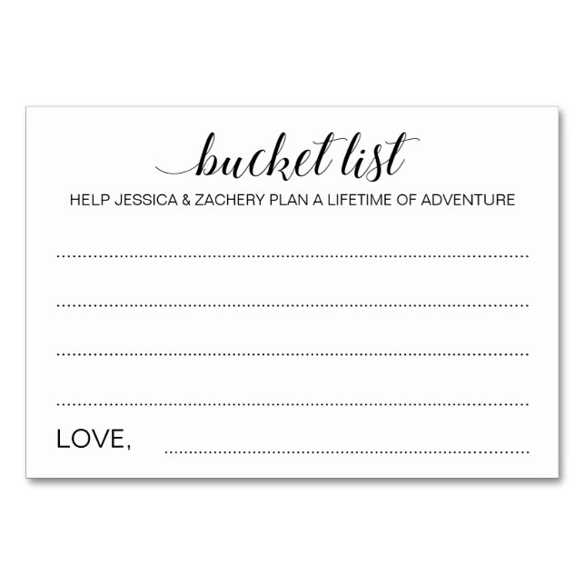 Elegant Bucket List Idea Bröllopskort Bordsnummer (Framsidan)