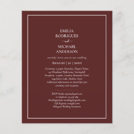 Elegant Budget Bilingual Burgundy Bröllop Spanska Flygblad