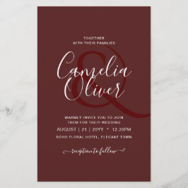 Elegant BUDGET Burgundy Monochrome Bröllop enkelt Flygblad