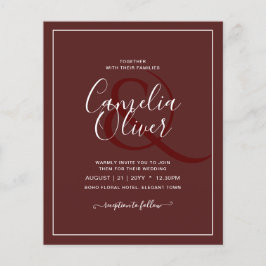 Elegant BUDGET Burgundy Monochrome Bröllop enkelt Flygblad