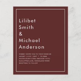 Elegant BUDGET Burgundy Monochrome Bröllop enkelt Flygblad