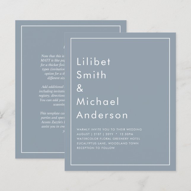Elegant Budget Dusty Blue Monochrome Bröllop (Fram/baksida)