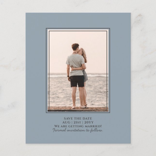 Elegant Budget Dusty Blue Monochrome Bröllop Flygblad (Framsidan)