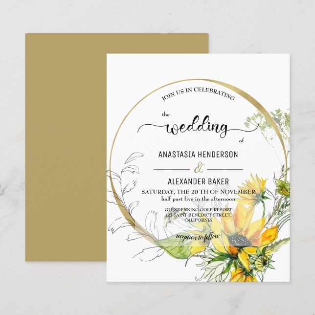 Elegant Budget Invitation to wedding ceremony. (Fram/baksida)