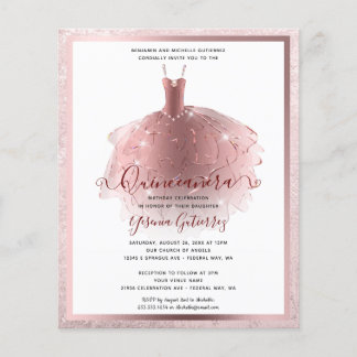 Elegant budget Ro Quinceañera Dress Inbjudan Guld