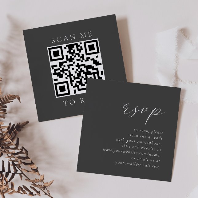 Elegant budget svart grått bröllops-QR-kod RSVP Tilläggskort (Skapare uppladdad)