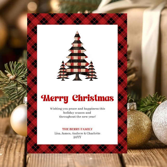 Elegant Buffalo Check Christmas Tree Greeting Julkort (Elegant Buffalo Check Christmas Tree Greeting)