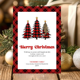 Elegant Buffalo Check Christmas Trees Card Julkort