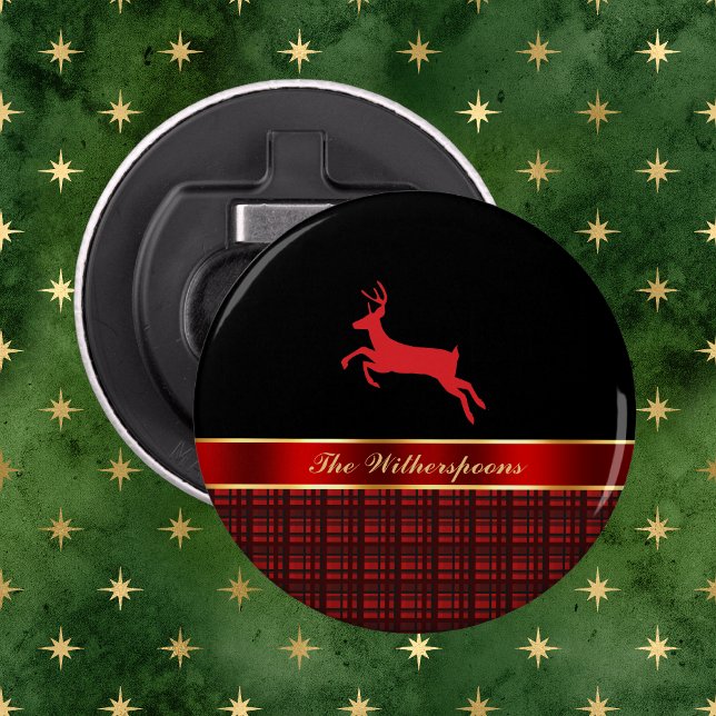 Elegant Buffalo Play med Reindeer och Red Ribbon Flasköppnare (Skapare uppladdad)