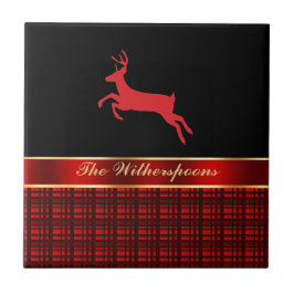 Elegant Buffalo Play med Reindeer och Red Ribbon Kakelplatta