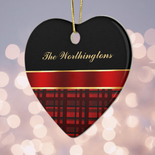 Elegant Buffalo Play och Red Ribbon Julgransprydnad Keramik