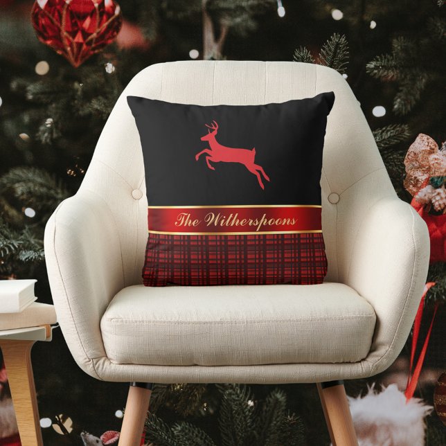 Elegant Buffalo Play och Red Ribbon med Reindeer Kudde (Skapare uppladdad)