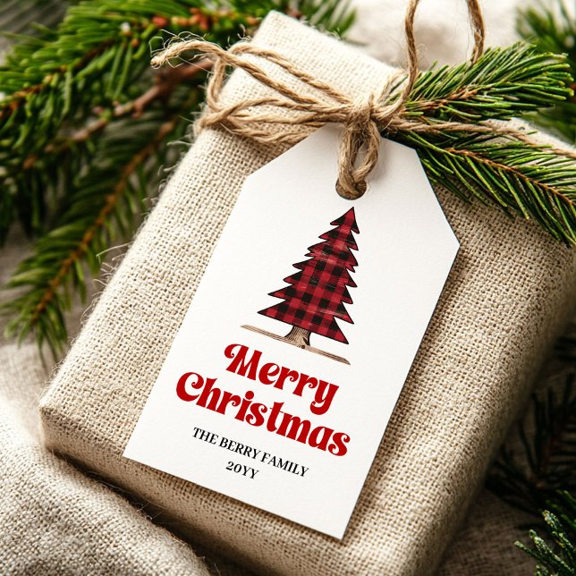 Elegant Buffalo-rutig julklappsetikett Presentetikett (Elegant Buffalo Check Christmas Gift Tag)