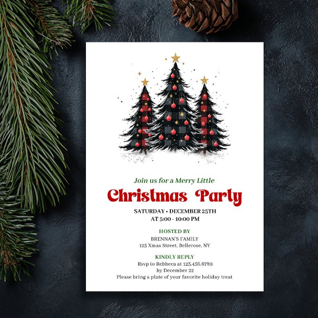 Elegant Buffalo-rutigt Julfirande Digital Inbjudan (Chic Buffalo Check Festive Party Digital Invite)