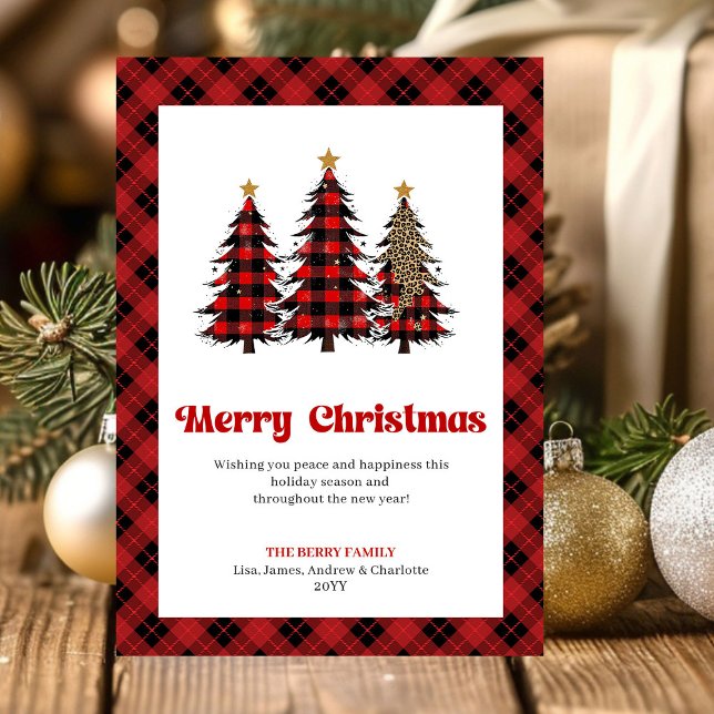 Elegant Buffalo-rutigt Julgrans-kort Julkort (Elegant Buffalo Check Christmas Tree Card)