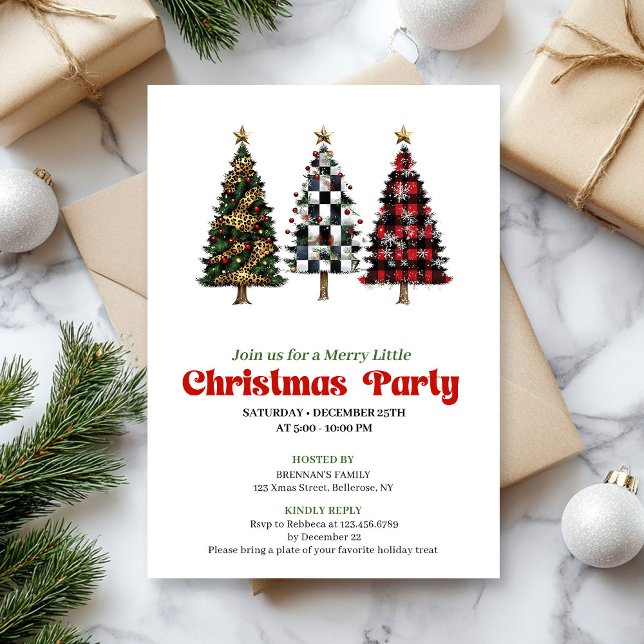 Elegant buffelmönstrad julgransfestinladning inbjudningar (Elegant buffalo plaid Christmas tree party invite)