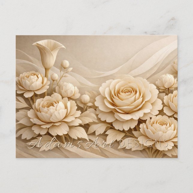 Elegant bukett med pappersblommor i beige vykort (Framsida)