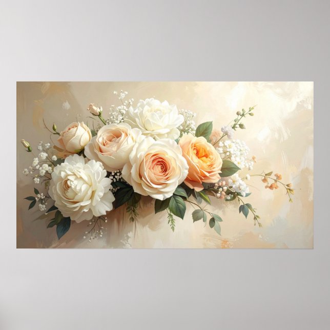 Elegant bukett med persika- och krämrosa rosor: Ro Poster (Framsidan)