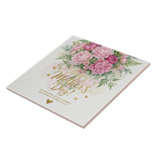 Elegant bukett med rosa peonior - Glad mors dag-ko Kakelplatta