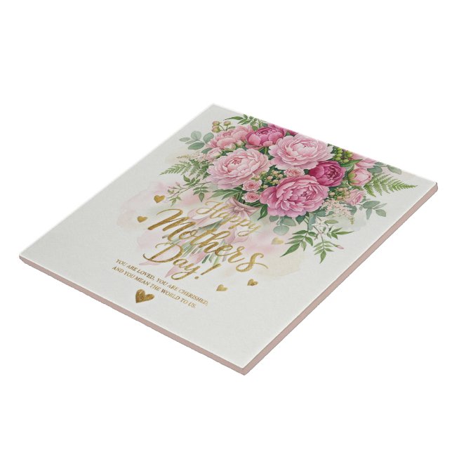 Elegant bukett med rosa peonior - Glad mors dag-ko Kakelplatta (Sidan)
