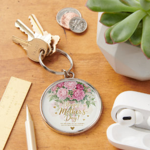 Elegant bukett med rosa peonior - Glad mors dag Rund Silverfärgad Nyckelring