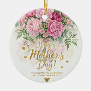 Elegant bukett med rosa pioner - Glad mors dag Julgransprydnad Keramik