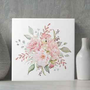 Elegant bukett med rosa ros och peony kakelplatta