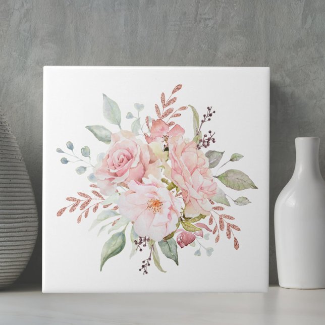 Elegant bukett med rosa ros och peony  kakelplatta (In situ)