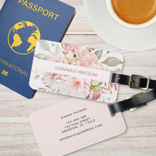 Elegant bukett med rosa rosor och peonior bagagebricka