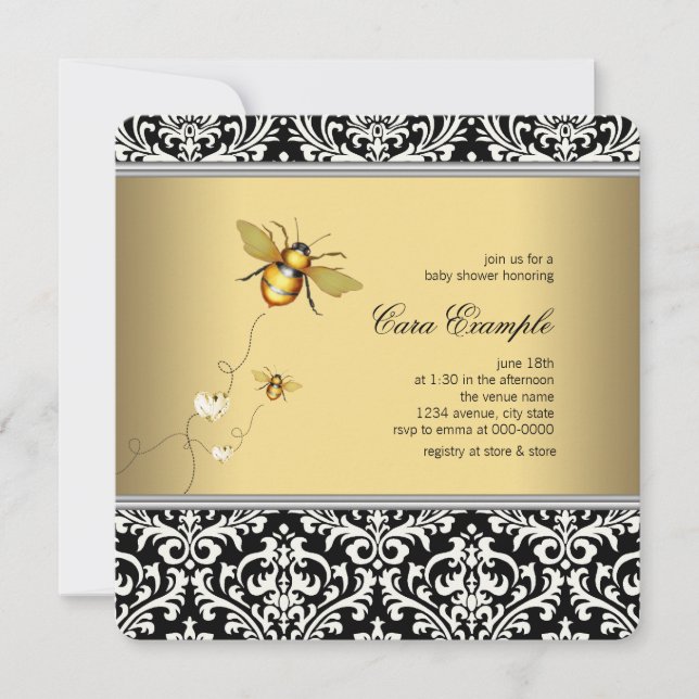 Elegant Bumble Bee Baby Shower Inbjudningar (Framsida)