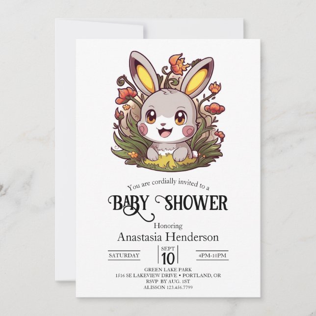Elegant Bunny Digital Baby Shower Inbjudningar (Framsida)