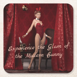 Elegant Bunny Girl på Red Velvet Curtain Underlägg Papper Kvadrat