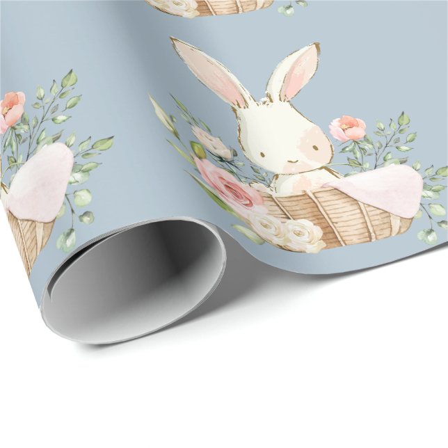 Elegant Bunny Rabbit Baby Shower Blue Presentpapper (Rullad Hörn)