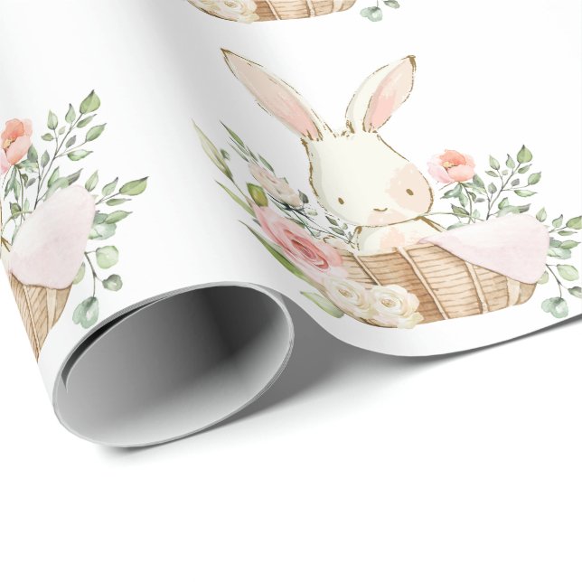 Elegant Bunny Rabbit Baby Shower Presentpapper (Rullad Hörn)
