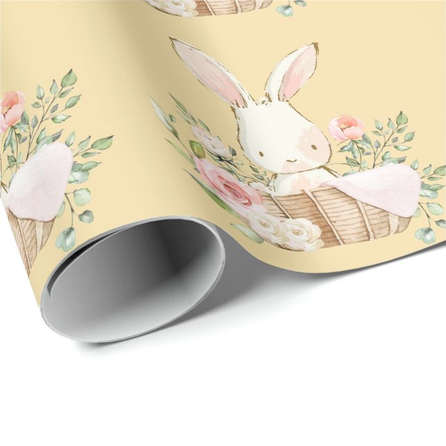 Elegant Bunny Rabbit Gult Baby Shower Presentpapper (Rullad Hörn)
