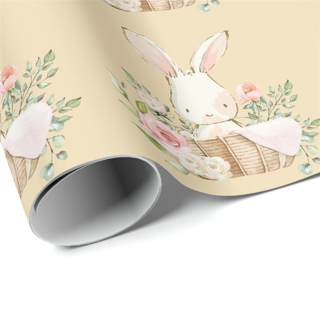 Elegant Bunny Rabbit Rosa Baby Shower Boy Girl Presentpapper (Rullad Hörn)