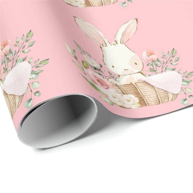 Elegant Bunny Rabbit Rosa Baby Shower Presentpapper (Rullad Hörn)