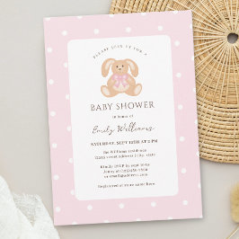 Elegant Bunny Rabbit Rosa Girl Baby Shower Inbjudningar