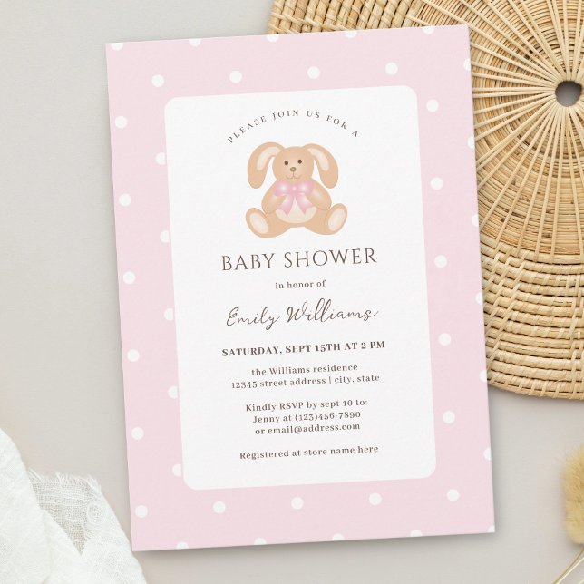 Elegant Bunny Rabbit Rosa Girl Baby Shower Inbjudningar (Skapare uppladdad)